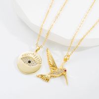 Fashion Devil's Eye Bird Copper Gold Plated Zircon Pendant Necklace 1 Piece main image 6