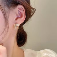 Fashion Geometric Copper Pearl Zircon Ear Studs 1 Pair main image 4