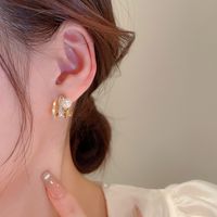 Fashion Geometric Copper Pearl Zircon Ear Studs 1 Pair main image 5