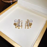 Fashion Geometric Copper Pearl Zircon Ear Studs 1 Pair main image 2