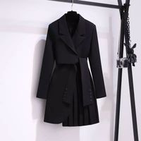 Women's Suit Skirt Fashion Turndown Button Long Sleeve Solid Color Knee-length Outdoor sku image 3