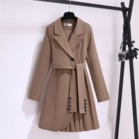 Women's Suit Skirt Fashion Turndown Button Long Sleeve Solid Color Knee-length Outdoor sku image 7
