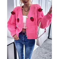 Femmes Chandail Manche Longue Pulls & Cardigans Bouton Mode Fraise main image 1