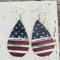 Retro Water Droplets American Flag Pu Leather Women's Earrings 1 Pair sku image 1
