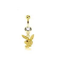 Simple Style Rabbit Stainless Steel Plating Inlay Artificial Gemstones Women's Belly Ring sku image 1