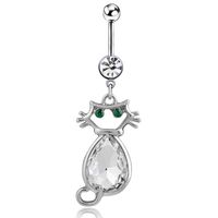 Simple Style Cat Stainless Steel Inlay Zircon Women's Belly Ring 1 Piece main image 5