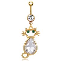 Simple Style Cat Stainless Steel Inlay Zircon Women's Belly Ring 1 Piece sku image 5
