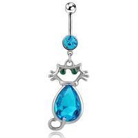 Simple Style Cat Stainless Steel Inlay Zircon Women's Belly Ring 1 Piece sku image 2