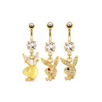 Simple Style Rabbit Stainless Steel Plating Inlay Artificial Gemstones Women's Belly Ring main image 2