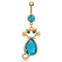 Simple Style Cat Stainless Steel Inlay Zircon Women's Belly Ring 1 Piece sku image 4