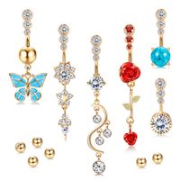 Fashion Flower Stainless Steel Plating Inlay Zircon Women's Belly Ring 6 Pieces sku image 2