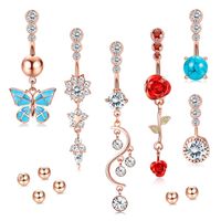 Fashion Flower Stainless Steel Plating Inlay Zircon Women's Belly Ring 6 Pieces main image 4