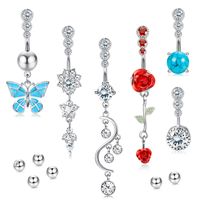Fashion Flower Stainless Steel Plating Inlay Zircon Women's Belly Ring 6 Pieces sku image 1
