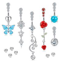 Mode Blume Rostfreier Stahl Überzug Inlay Zirkon Frau Bauchnabelpiercing 6 Stück main image 1