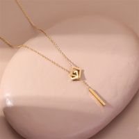 Fashion Heart Shape Titanium Steel Inlaid Gold Pendant Necklace sku image 21