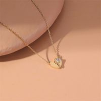 Fashion Heart Shape Titanium Steel Inlaid Gold Pendant Necklace sku image 15