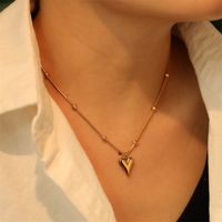 Fashion Heart Shape Titanium Steel Inlaid Gold Pendant Necklace main image 2