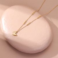 Fashion Heart Shape Titanium Steel Inlaid Gold Pendant Necklace sku image 30