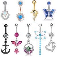 Fashion Heart Shape Butterfly Stainless Steel Plating Inlay Zircon Women's Belly Ring 1 Piece main image 1
