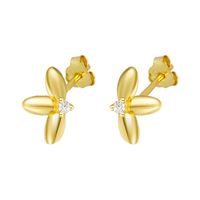 Simple Style Leaf Copper Inlay Zircon Ear Studs 1 Pair main image 1