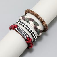 Fashion Cross Letter Pu Leather Beaded Unisex Bracelets 4 Pieces main image 5