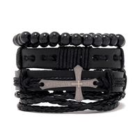 Fashion Cross Letter Pu Leather Beaded Unisex Bracelets 4 Pieces sku image 4