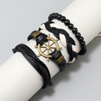 Fashion Cross Letter Pu Leather Beaded Unisex Bracelets 4 Pieces main image 3