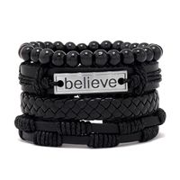 Fashion Cross Letter Pu Leather Beaded Unisex Bracelets 4 Pieces sku image 6