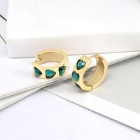 Retro Heart Shape Copper Plating Inlay Turquoise Zircon Earrings 1 Pair main image 4