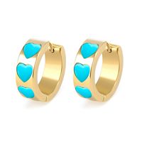 Retro Heart Shape Copper Plating Inlay Turquoise Zircon Earrings 1 Pair main image 3