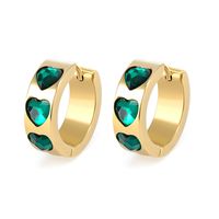 Retro Heart Shape Copper Plating Inlay Turquoise Zircon Earrings 1 Pair main image 2