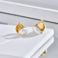 Fashion Geometric Imitation Pearl Brass Earrings Copper Earrings 1 Pair sku image 1