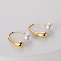 Fashion U Shape Brass Earrings Inlay Artificial Pearls Copper Earrings 1 Pair main image 3