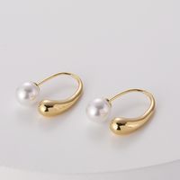 Fashion U Shape Brass Earrings Inlay Artificial Pearls Copper Earrings 1 Pair sku image 1