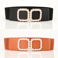 Sweet Solid Color Pu Leather Artificial Pearls Women's Leather Belts main image 1