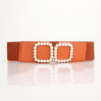 Sweet Solid Color Pu Leather Artificial Pearls Women's Leather Belts sku image 4