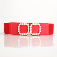Sweet Solid Color Pu Leather Artificial Pearls Women's Leather Belts sku image 1