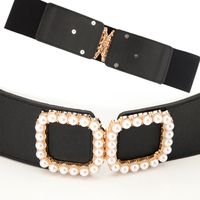 Sweet Solid Color Pu Leather Artificial Pearls Women's Leather Belts main image 5