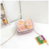 Girl's Small Pu Leather Color Block Cute Bowknot Square Magnetic Buckle Crossbody Bag sku image 2