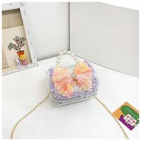 Girl's Small Pu Leather Color Block Cute Bowknot Square Magnetic Buckle Crossbody Bag sku image 10