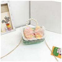 Girl's Small Pu Leather Color Block Cute Bowknot Square Magnetic Buckle Crossbody Bag sku image 1