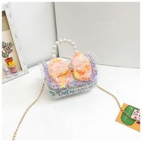 Girl's Small Pu Leather Color Block Cute Bowknot Square Magnetic Buckle Crossbody Bag sku image 5
