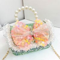Girl's Small Pu Leather Color Block Cute Bowknot Square Magnetic Buckle Crossbody Bag main image 6