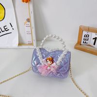 Girl's Small Pu Leather Lingge Cute Rhinestone Pearl Square Magnetic Buckle Crossbody Bag sku image 1