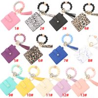 1 Piece Fashion Tassel Solid Color Leopard Pu Leather Beaded Women's Keychain main image 1