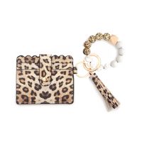 Fashion Solid Color Leopard Pu Leather Beaded Women's Bag Pendant Keychain sku image 11