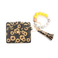 Fashion Solid Color Leopard Pu Leather Beaded Women's Bag Pendant Keychain sku image 4