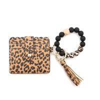 Fashion Solid Color Leopard Pu Leather Beaded Women's Bag Pendant Keychain sku image 10