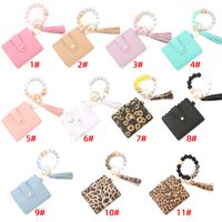 Fashion Solid Color Leopard Pu Leather Beaded Women's Bag Pendant Keychain main image 5
