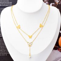 Fashion Butterfly Titanium Steel Layered Necklaces Inlay Shell Stainless Steel Necklaces 1 Piece main image 1